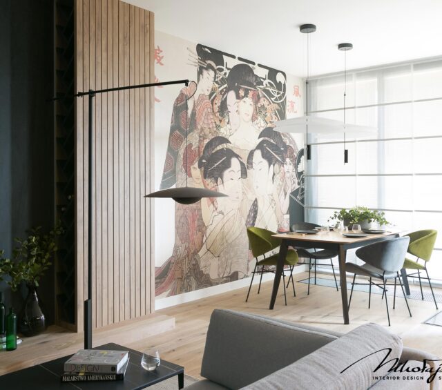Salon w styl japońskim - projekty wnętrz kraków